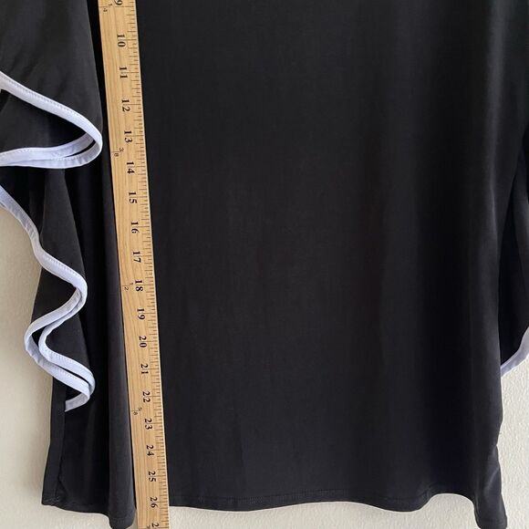 Flutter Top Size XL Womens Black White Trim Short Sleeves Ruffles Blouse Casual - Picture 6 of 9